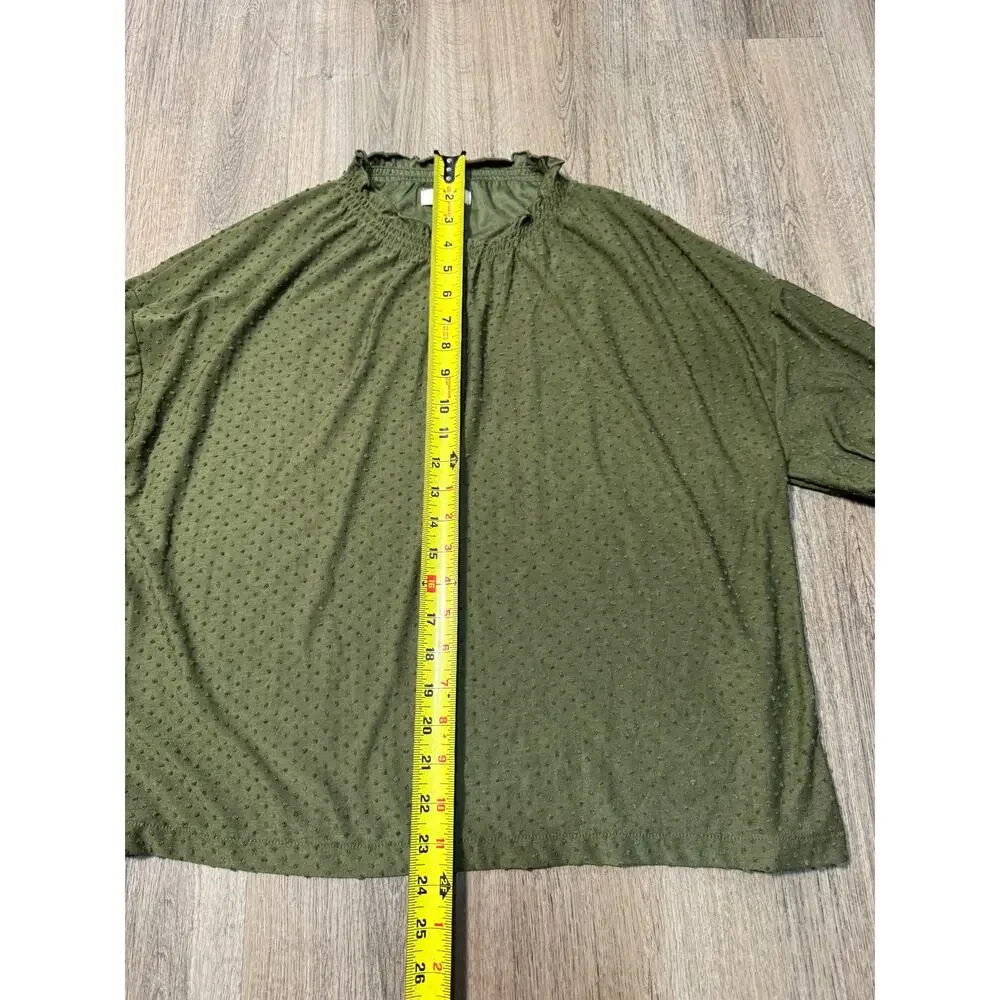 Madewell Women's Olive Green Puff Sleeve Swiss Dot Blouse